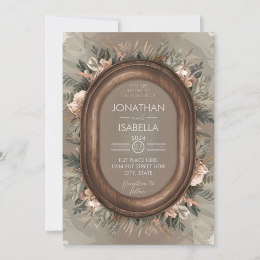 エレガント素朴木枠結婚の 招待状 (正面)