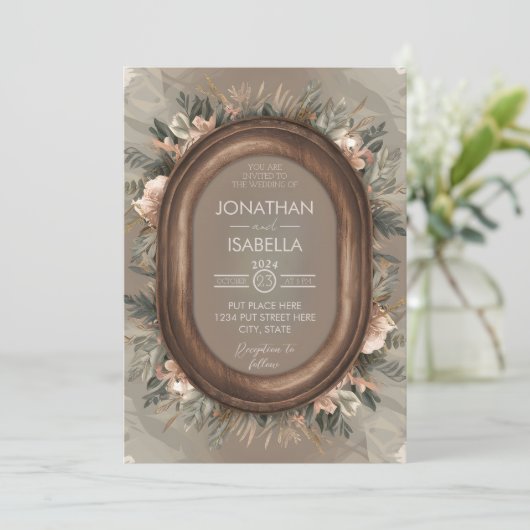 エレガント素朴木枠結婚の 招待状 (スタンド正面)