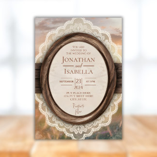 エレガント素朴木枠結婚 招待状