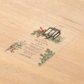 エレガント素朴松結婚灯 アクリル招待状 (レイダウン)