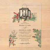 エレガント素朴松結婚灯 アクリル招待状 (正面)