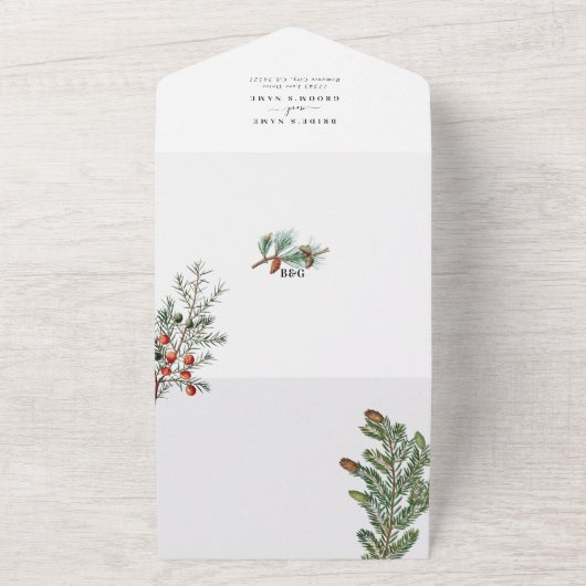 エレガント素朴松結婚灯 オールインワン招待状 (外側)