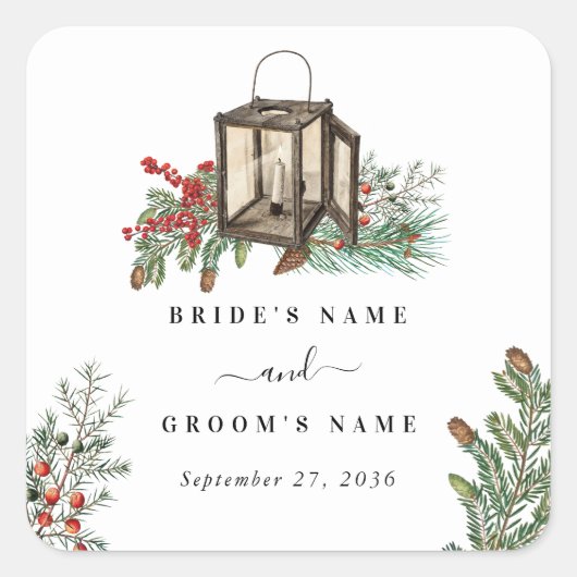エレガント素朴松結婚灯 スクエアシール (正面)