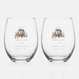 エレガント素朴松結婚灯 ステムなしワイングラス