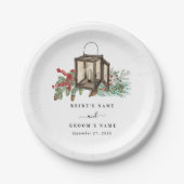 エレガント素朴松結婚灯 ペーパープレート (正面)