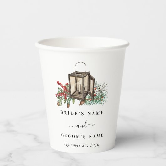 エレガント素朴松結婚灯 紙コップ (正面)