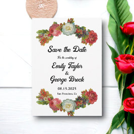 エレガント素朴植物夏フローラ結婚ズ セーブザデート