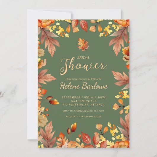 エレガント素朴秋ブライダルシャワー秋 招待状 (正面)