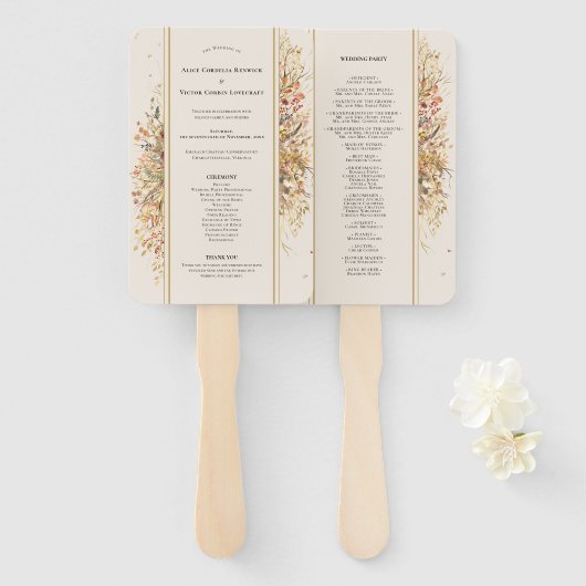 エレガント素朴秋ベージュ結婚式 プログラム ハンドファン (正面&裏面)