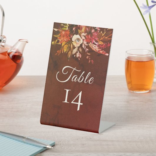 エレガント素朴秋結婚フローラのテーブル番号 台座サイン (インサイチュ)