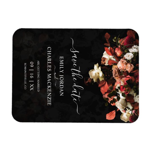 エレガント素朴秋花結婚式の日付を保存 マグネット (横)