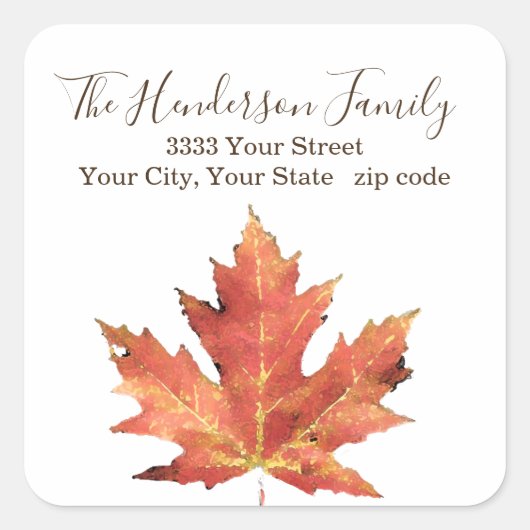 エレガント素朴秋葉差出人住所ラベル スクエアシール (正面)