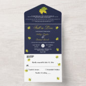 エレガント素朴紅葉ネイビーブルーシック結婚ズ オールインワン招待状 (内側)