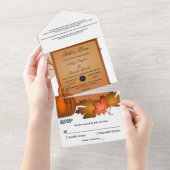 エレガント素朴紅葉パンプキンオータム結婚ーズ オールインワン招待状 (貼ってはがせる)