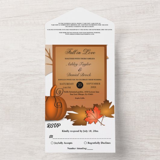 エレガント素朴紅葉パンプキンオータム結婚ーズ オールインワン招待状 (内側)