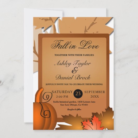 エレガント素朴紅葉パンプキンオータム結婚ーズ 招待状 (正面)