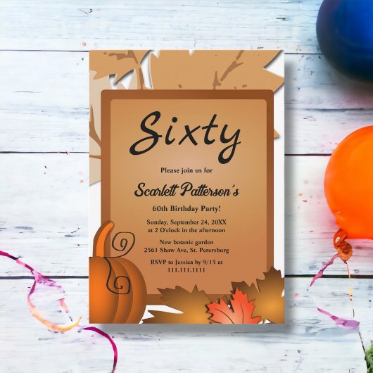 エレガント素朴紅葉パンプキン60誕生日 招待状