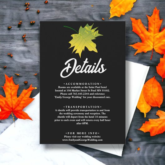 エレガント素朴紅葉白黒結婚ズ エンクロージャーカード