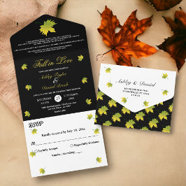 エレガント素朴紅葉白黒結婚ズ オールインワン招待状