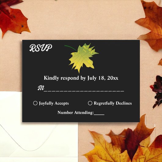 エレガント素朴紅葉白黒結婚ズ 出欠カード