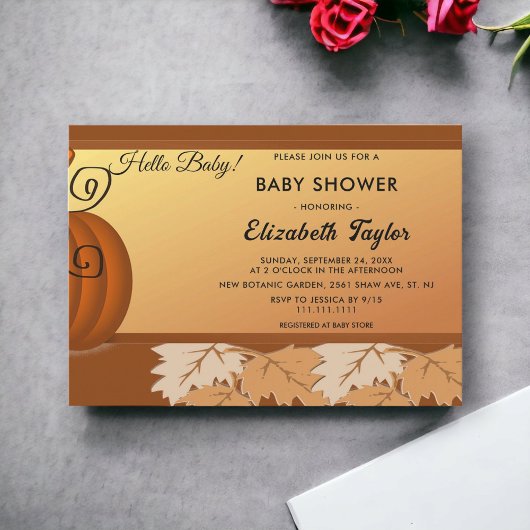 エレガント素朴紅葉秋の赤ちゃんシャワー 招待状