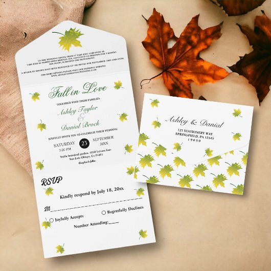 エレガント素朴紅葉秋フローラ結婚ズ オールインワン招待状