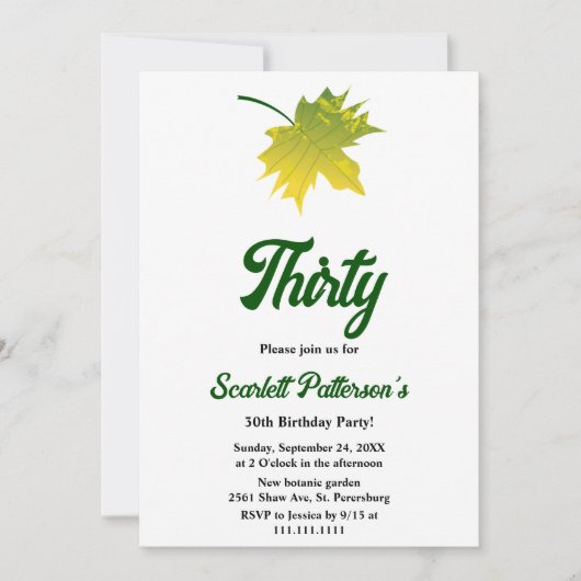 エレガント素朴紅葉秋30歳 招待状 (正面)
