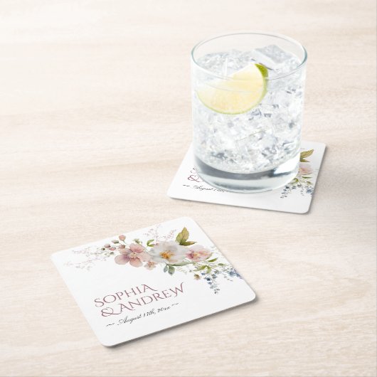 エレガント素朴花結婚の スクエアペーパーコースター (インサイチュ)