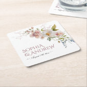 エレガント素朴花結婚の スクエアペーパーコースター (アングル)