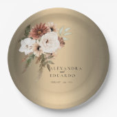 エレガント素朴花金ゴールド結婚ズ ペーパープレート (正面)