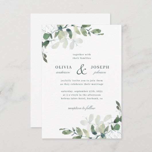 エレガント素朴葉ユ結婚リー 招待状 (正面/裏面)