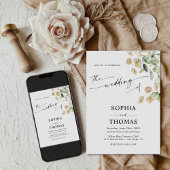 エレガント素朴葉ユ結婚リー 招待状