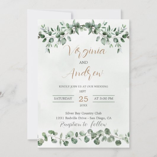 エレガント素朴葉ユ結婚リー 招待状 (正面)