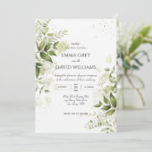 エレガント素朴葉水色結婚GREENERY 招待状 (スタンド正面)