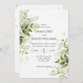 エレガント素朴葉水色結婚GREENERY 招待状 (正面/裏面)