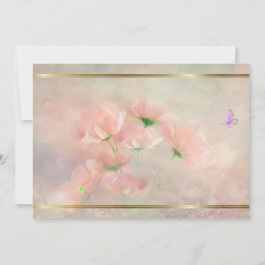 エレガント素朴赤面ピンクフローラバタフライ結婚ズ 招待状 (裏面)