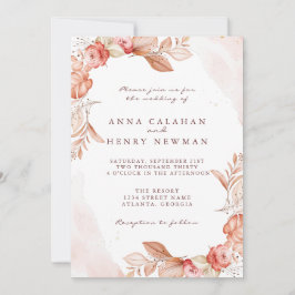 エレガント素朴赤面ピンクフローラ結婚ズ 招待状