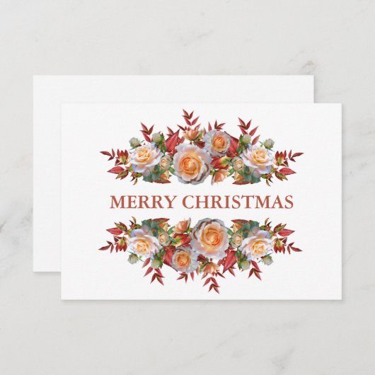 エレガント素朴赤面ピンクローズリースクリスマス サンキューカード (正面/裏面)