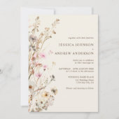 エレガント素朴野の花ベージュフローラ結婚ズ 招待状 (正面)