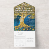 エレガント素朴金ゴールドハートリーフ結婚ツリー オールインワン招待状 (内側)