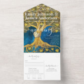 エレガント素朴金ゴールドハートリーフ結婚ツリー オールインワン招待状 (内側)