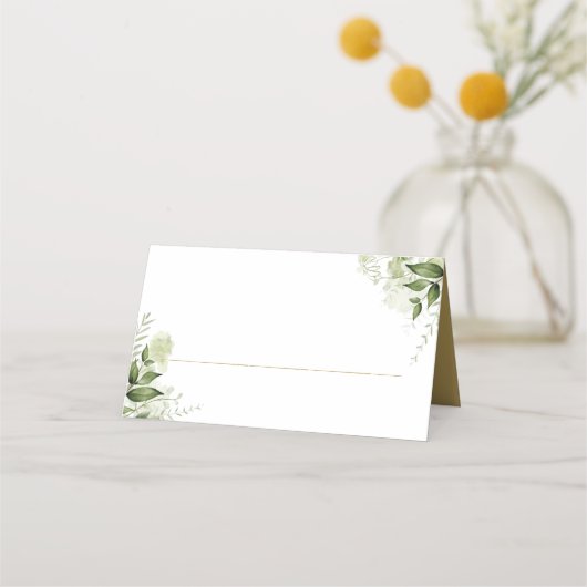 エレガント素朴金ゴールド結婚グリーンリー プレイスカード (正面)