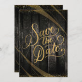 エレガント素朴黒と光沢結婚の 招待状 (正面/裏面)