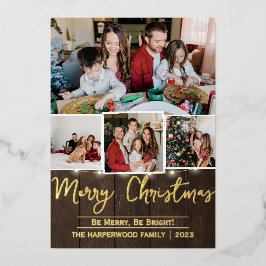 エレガント素朴Joy Christmas Family Photo Collage 箔シーズンカード