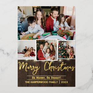 エレガント素朴Joy Christmas Family Photo Collage 箔シーズンカード