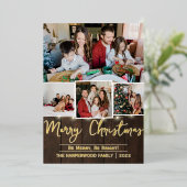 エレガント素朴Joy Christmas Family Photo Collage 箔シーズンカード (立ち正面)