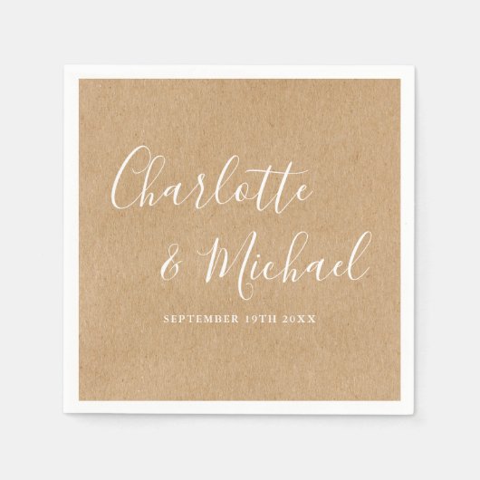 エレガント素朴Kraftシグネチ結婚ャ スタンダードカクテルナプキン (正面)