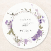 エレガント素朴Meadow薄紫フローラ結婚リース ラウンドペーパーコースター (正面)