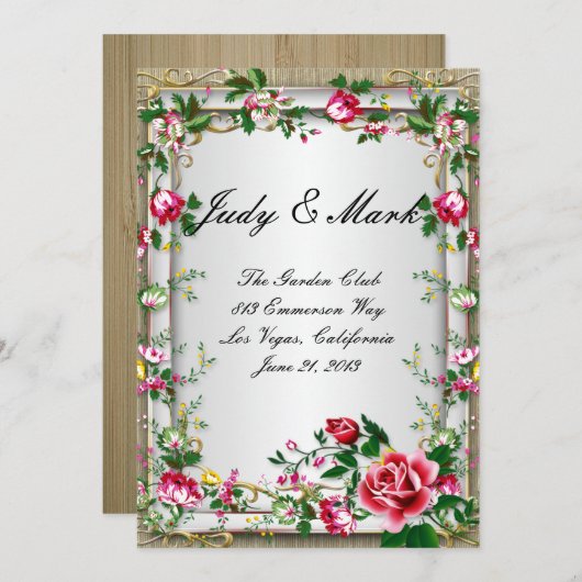 エレガント素朴Red Rosesの結婚メニューカード メニュー (正面/裏面)