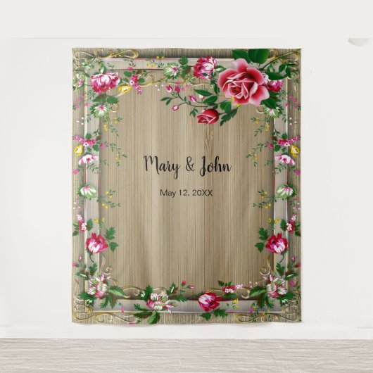 エレガント素朴Red Rosesの結婚Photo Backdrop タペストリー (正面)